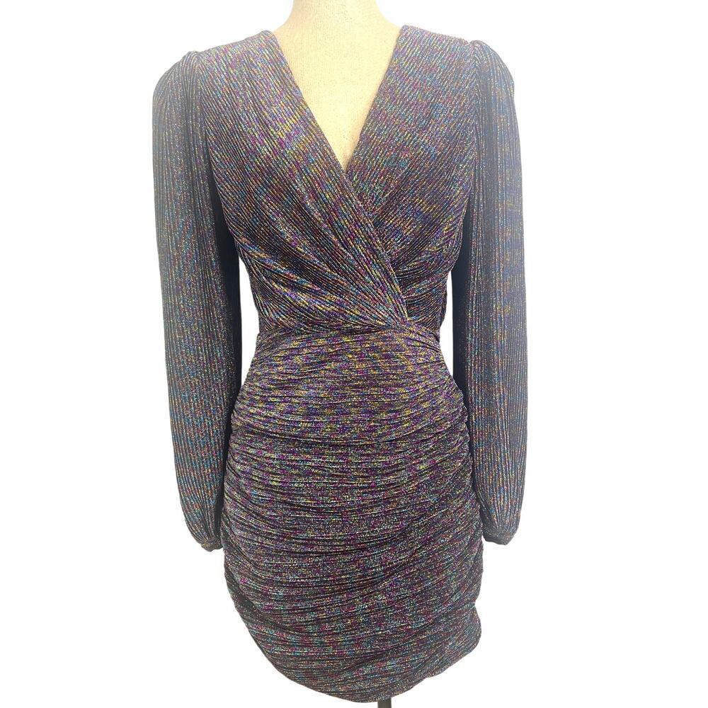 Ronny Kobo Women's Joney Metallic Dress Long Sleeve‎ Faux Wrap Size M